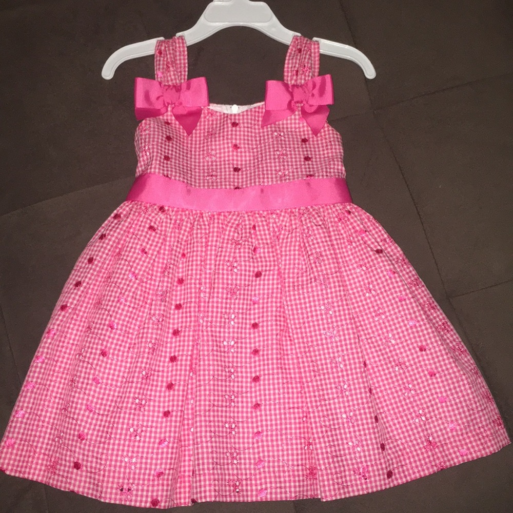 Bonnie Jean pink eyelet dress with bows. Size 3t